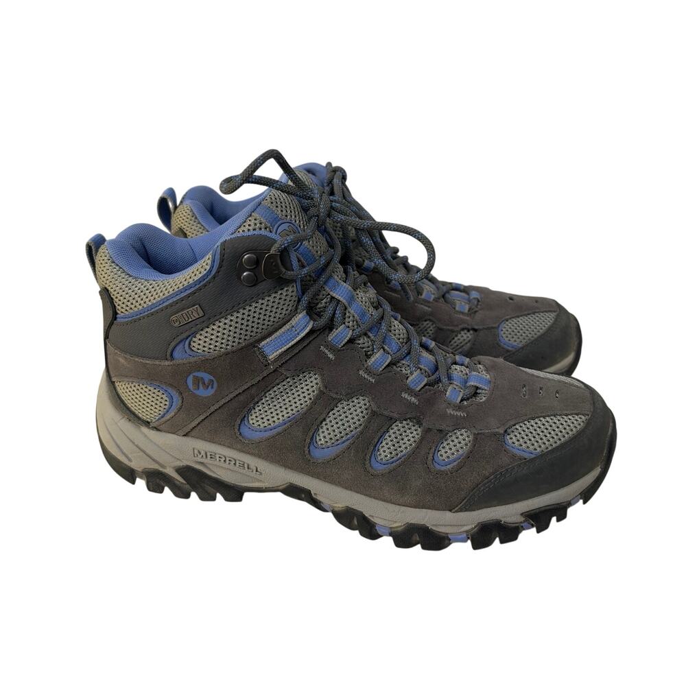 Merrell Ridgepass Mid Waterproof Boots Women’s Size 10 Gray Suede Blue